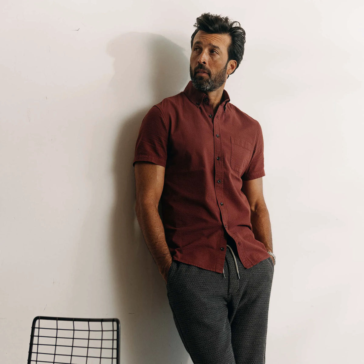 The Short Sleeve Jack in Dried Cherry Seersucker
