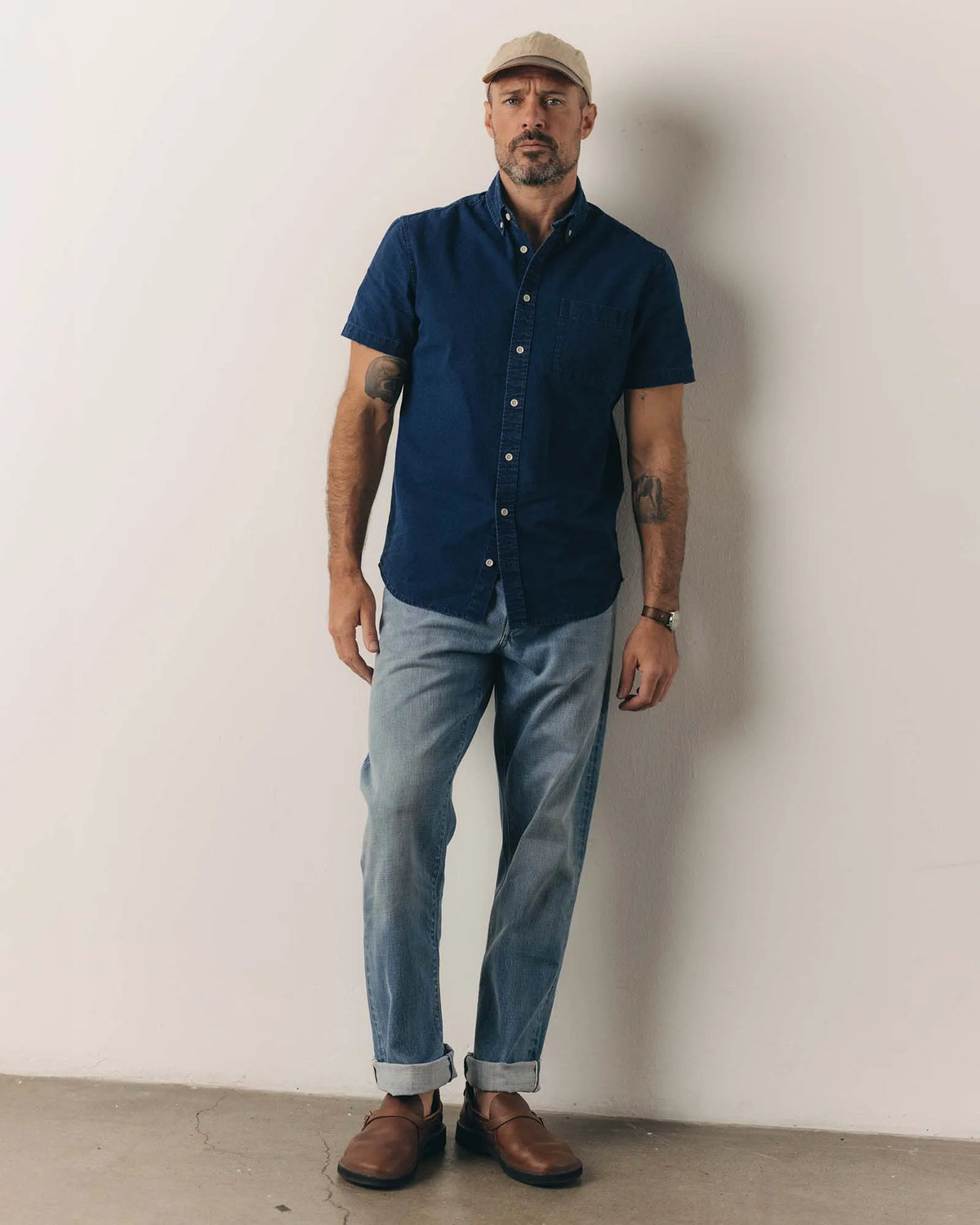 The Short Sleeve Jack in Rinsed Indigo Oxford