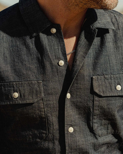 The Short Sleeve Mechanic Shirt in Rinsed Indigo Denim