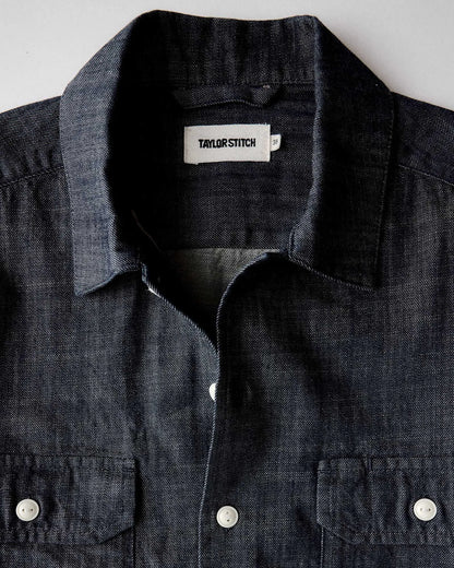 The Short Sleeve Mechanic Shirt in Rinsed Indigo Denim