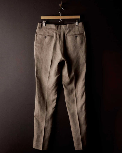 The Stevens Trouser in Coffee Linen Herringbone