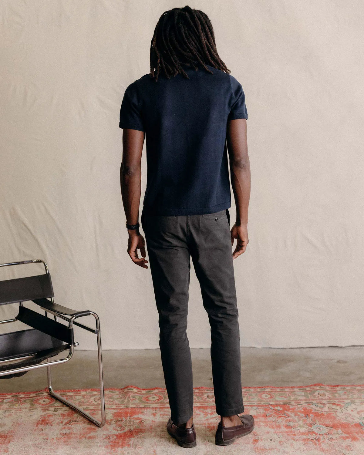 The Button Down Polo in Dark Navy Stripe