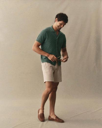 The Monterey Sweater Polo in Deep Sea Geo Crochet