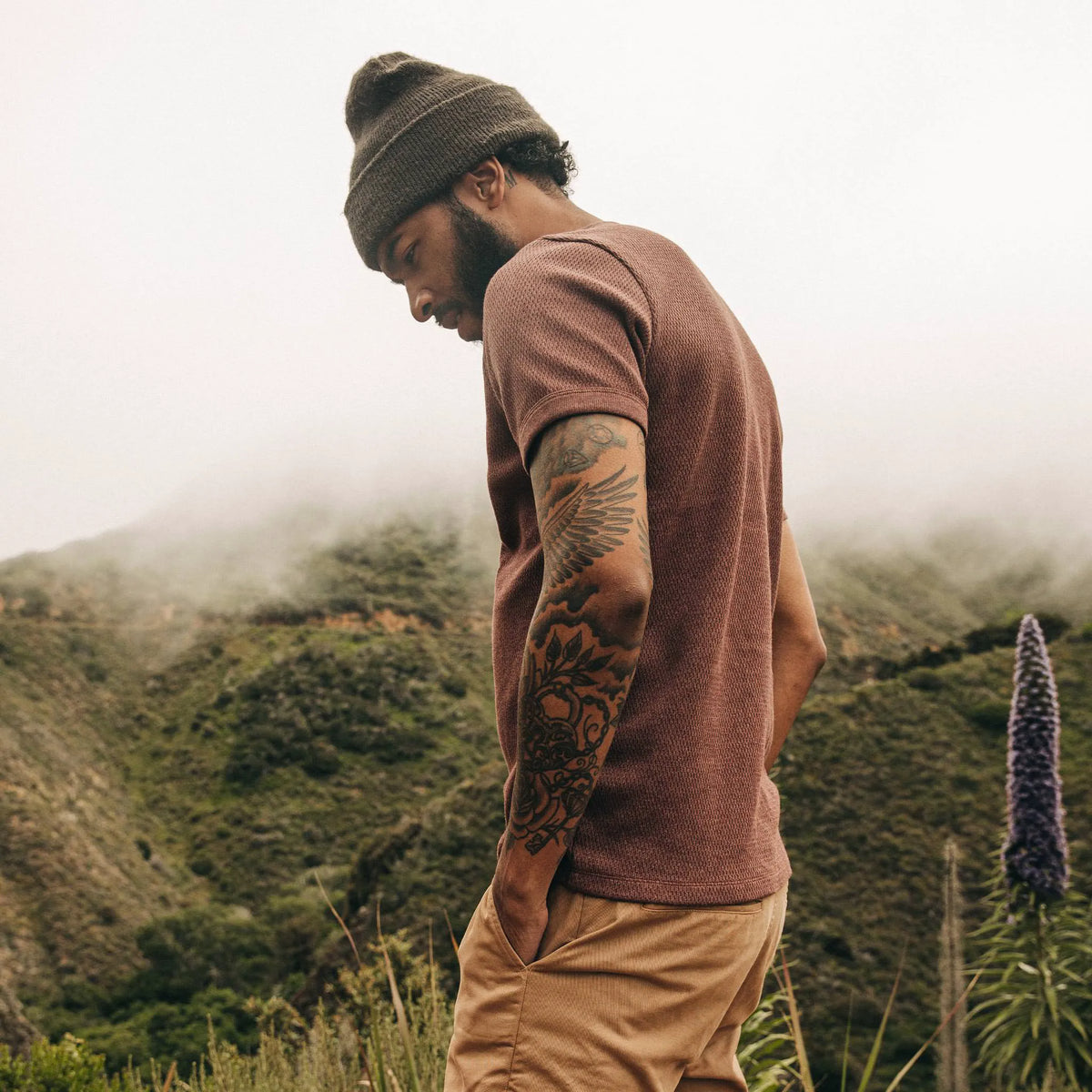 The Heavy Bag Waffle Short Sleeve in Burgundy