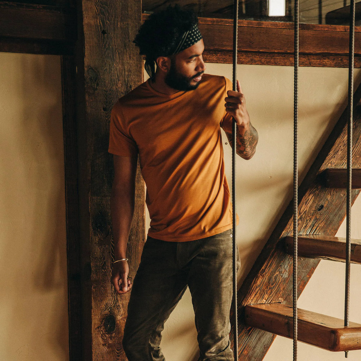 The Merino Tee in Heather Saffron