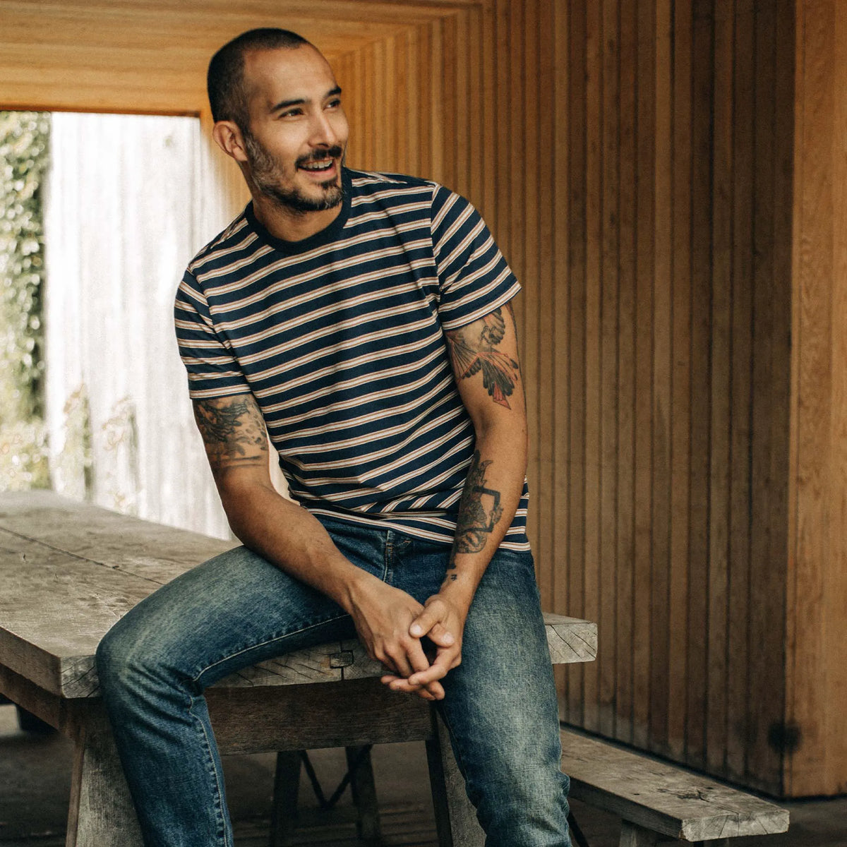 The Organic Cotton Tee in Deep Sea Stripe