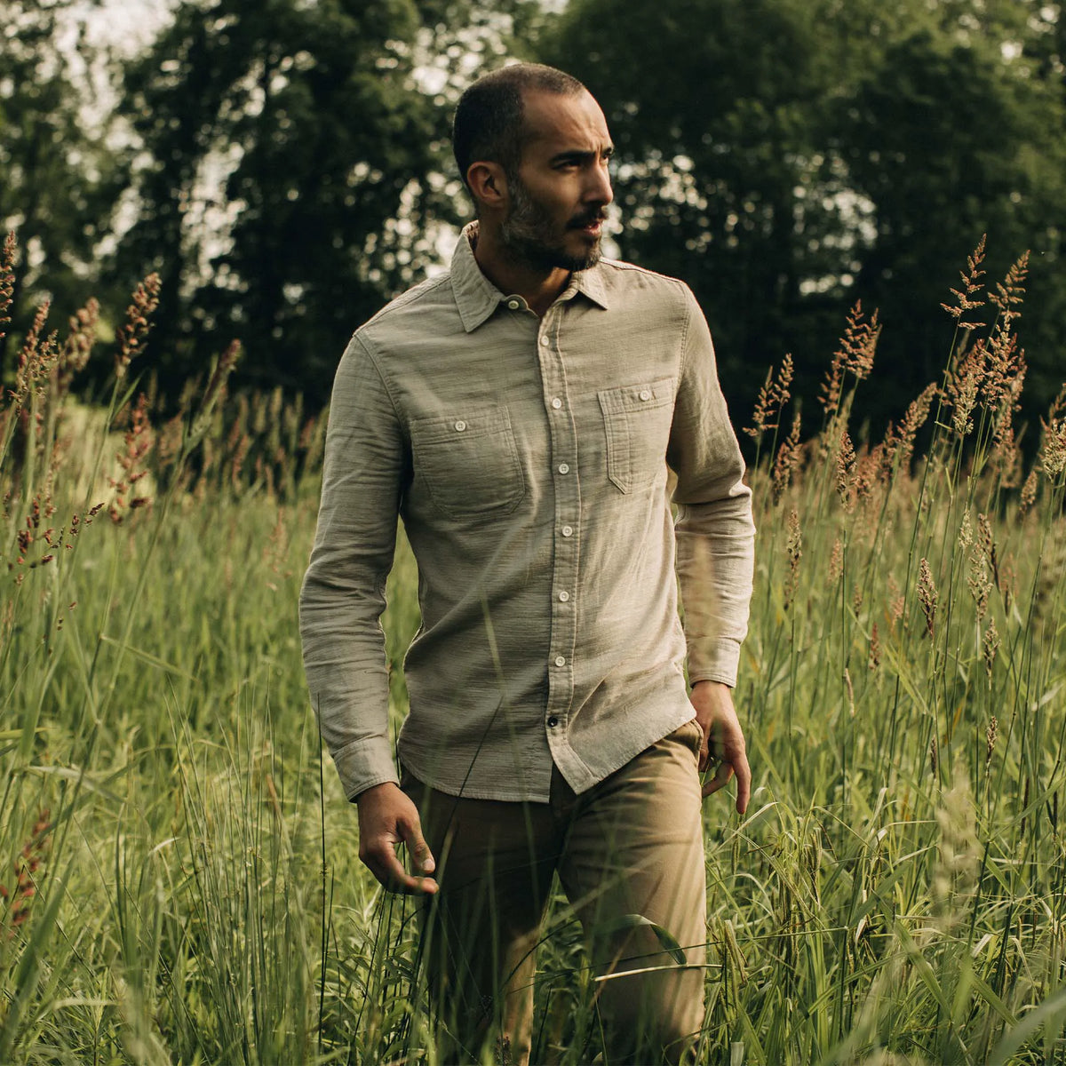 The Utility Shirt in Stone Double Cloth