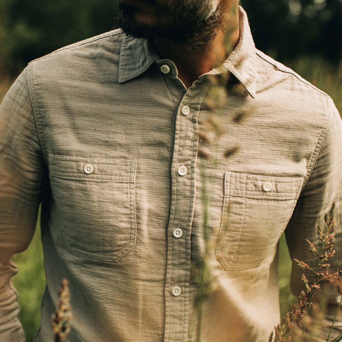 The Utility Shirt in Stone Double Cloth