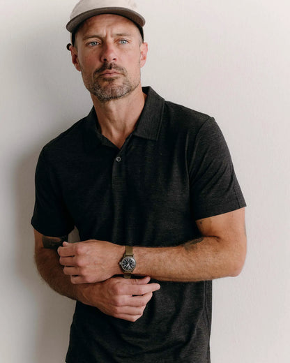 The Merino Polo in Heather Black