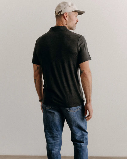 The Merino Polo in Heather Black