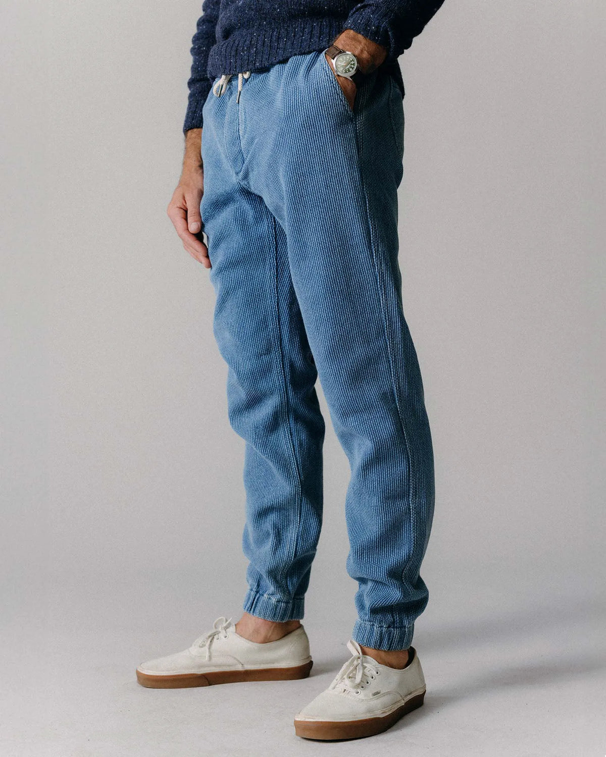 The Apres Pant in Washed Indigo Sashiko