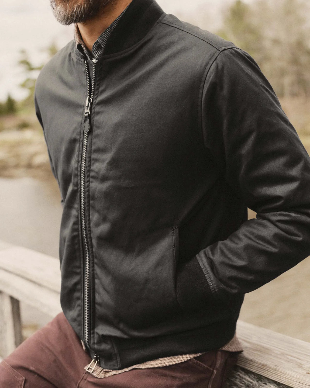 The Insulated Bomber Jacket in Coal Dry Wax