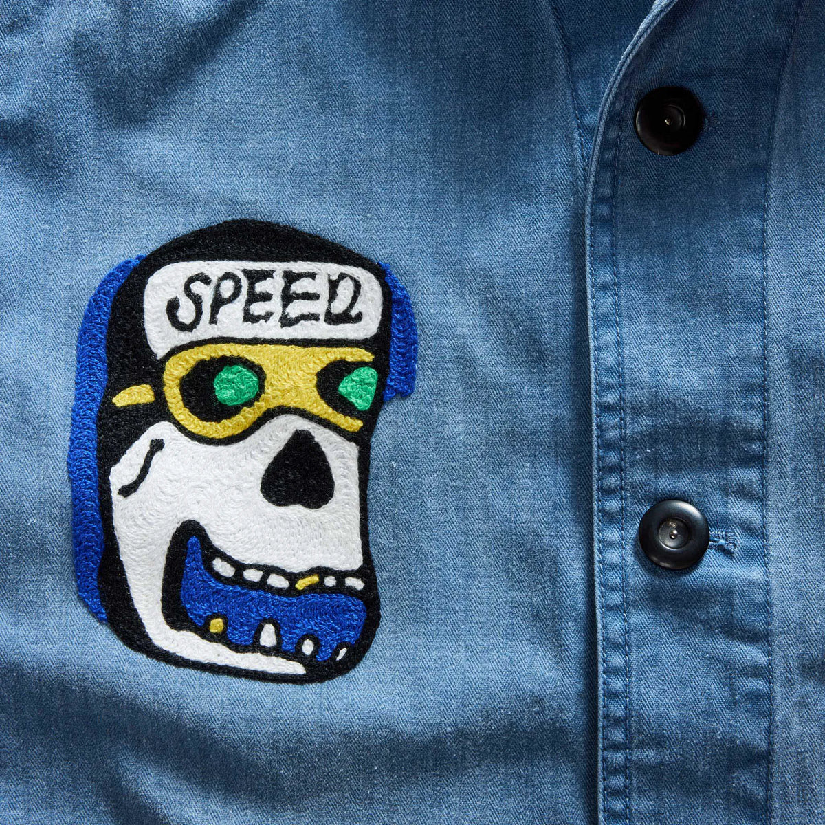 The Ojai Jacket in Embroidered French Blue Herringbone