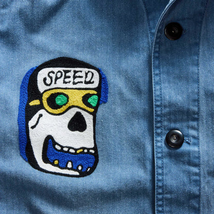 The Ojai Jacket in Embroidered French Blue Herringbone