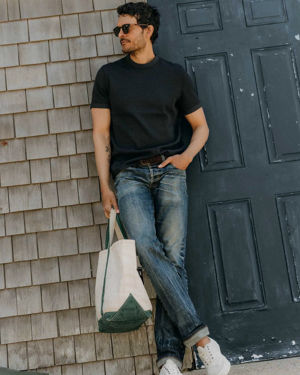 The Organic Cotton Short Sleeve Crew in Dark Navy Waffle