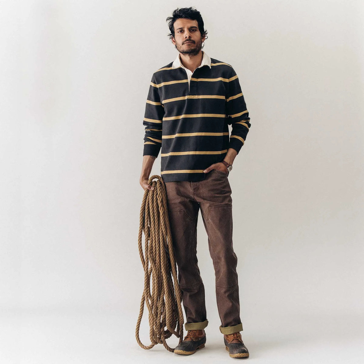 The Rugby Shirt in Faded Black Stripe