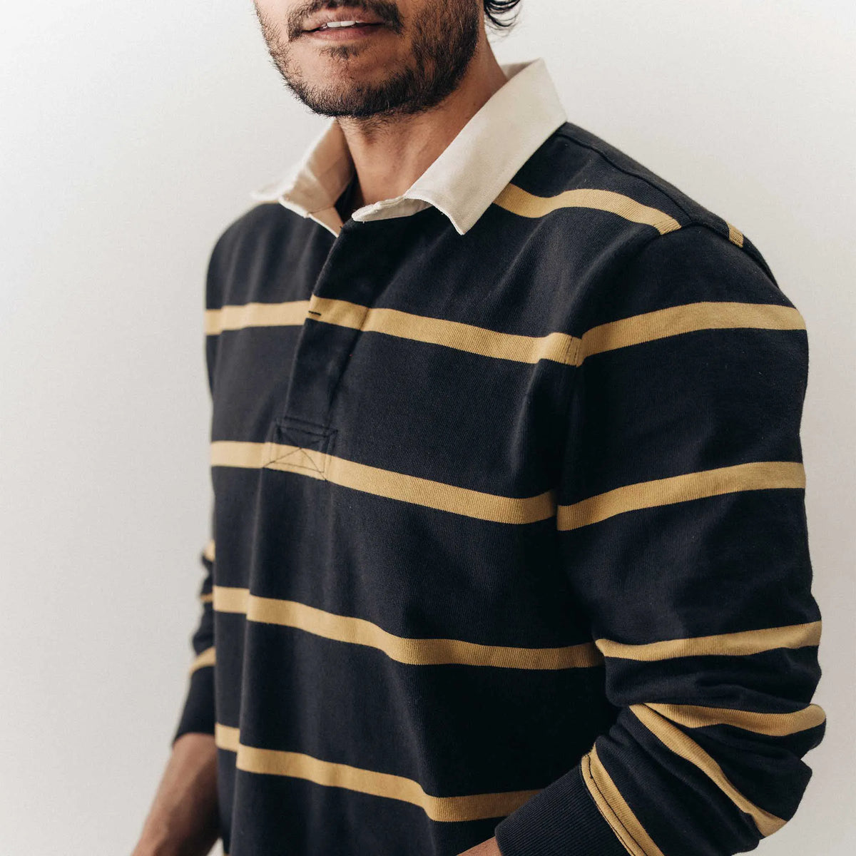 The Rugby Shirt in Faded Black Stripe