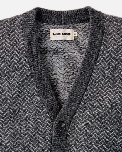 The Eddy Cardigan in Heather Charcoal Herringbone