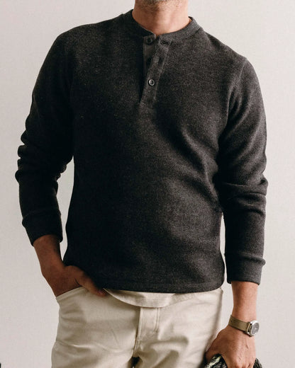 The Evans Henley in Charcoal Birdseye Wool