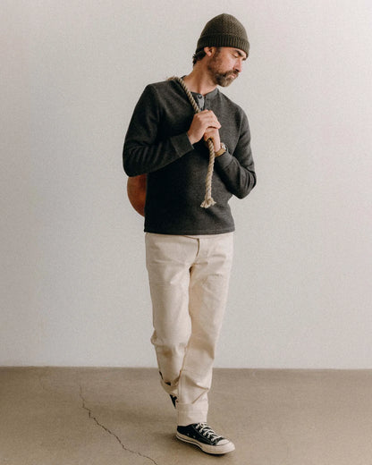 The Evans Henley in Charcoal Birdseye Wool