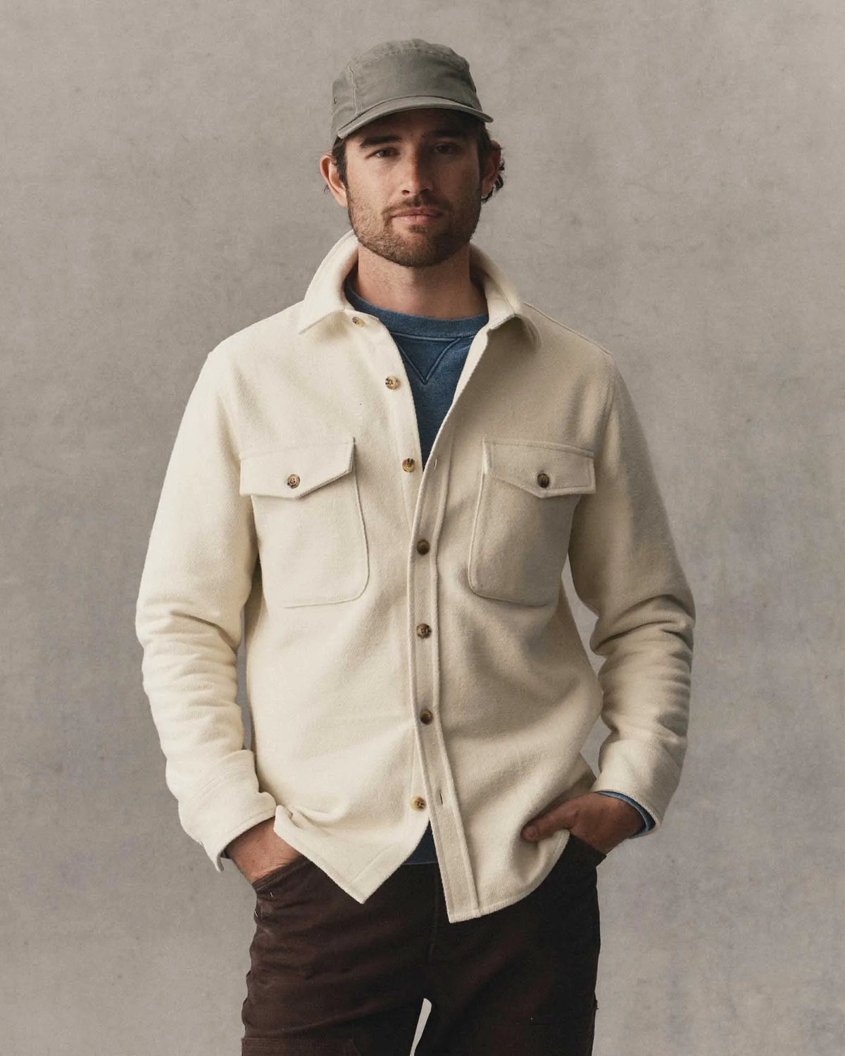 The Maritime Shirt Jacket in Vintage White Moleskin Twill