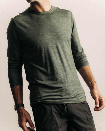 The Merino Long Sleeve Tee in Heather Army