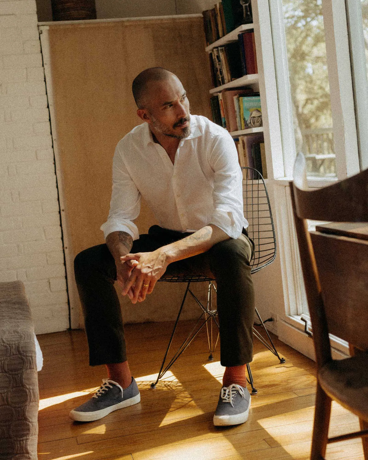 The Stevens Trouser in Black Olive Wool Flannel