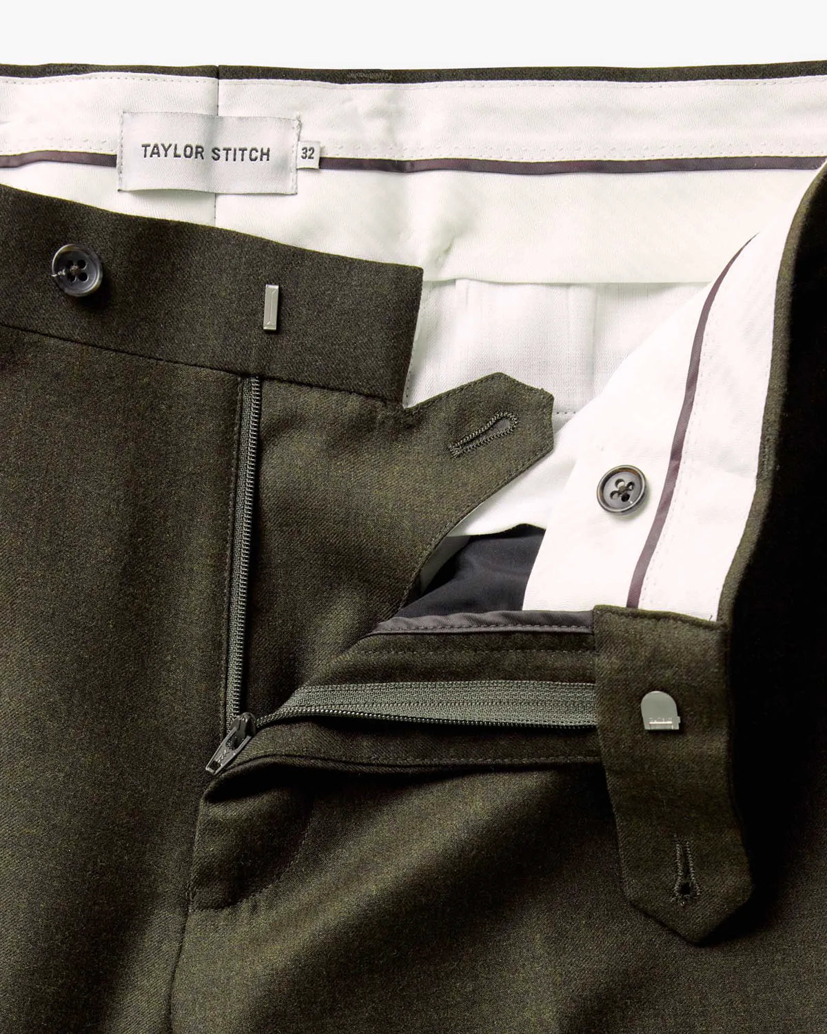 The Stevens Trouser in Black Olive Wool Flannel