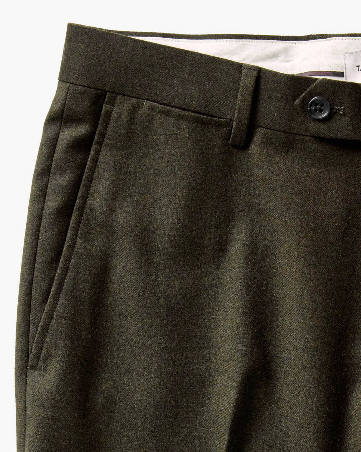 The Stevens Trouser in Black Olive Wool Flannel