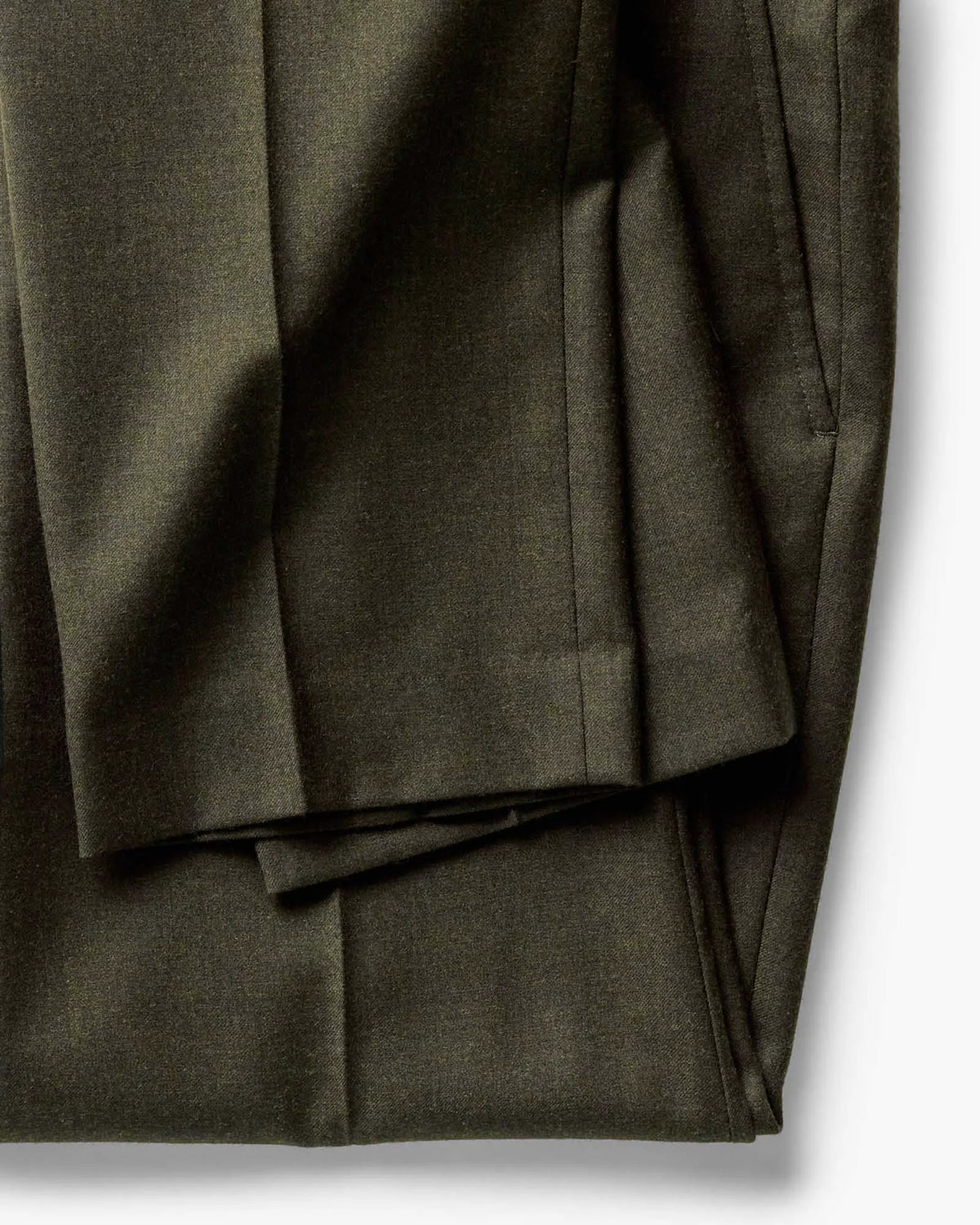 The Stevens Trouser in Black Olive Wool Flannel