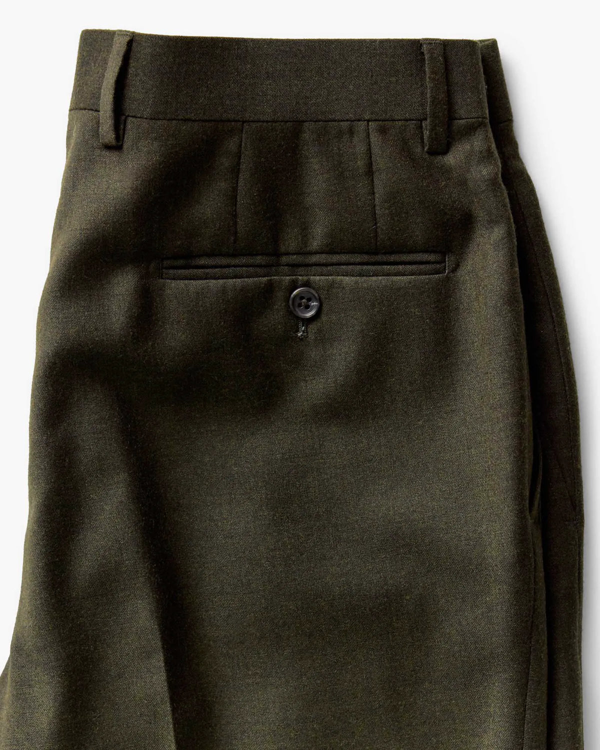 The Stevens Trouser in Black Olive Wool Flannel