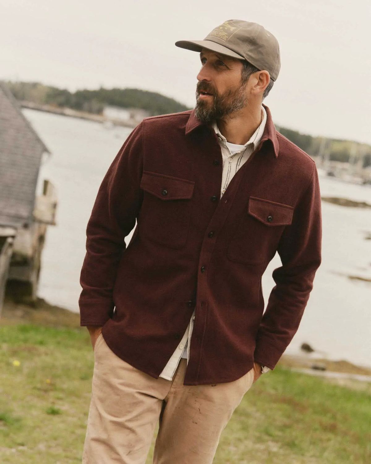 The Maritime Shirt Jacket in Burgundy Moleskin Twill