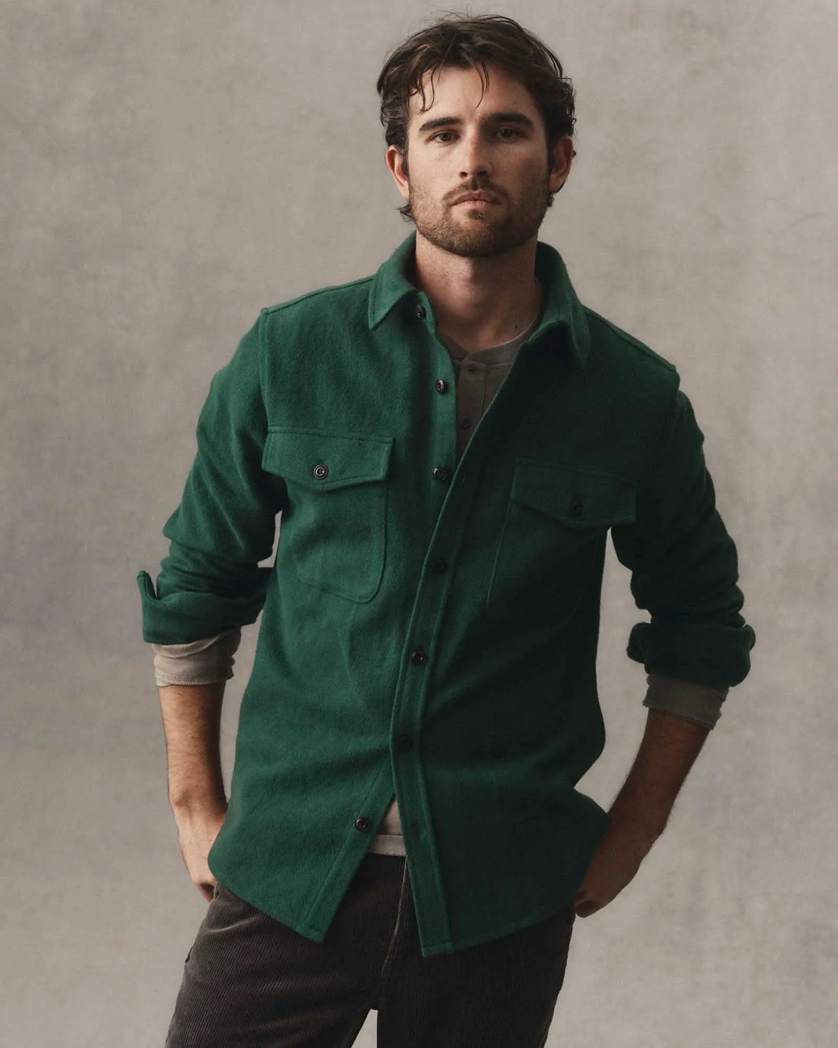 The Maritime Shirt Jacket in Dark Forest Moleskin Twill