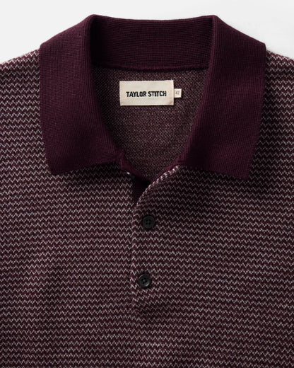 The Newton Sweater Polo in Burgundy Birdseye Merino