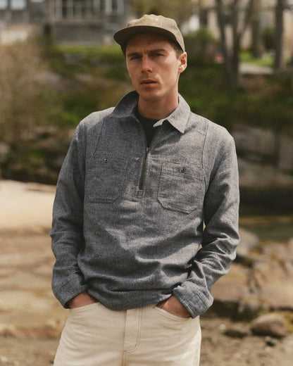 The Tiller Half Zip in Greyscale Hemp Jaspe