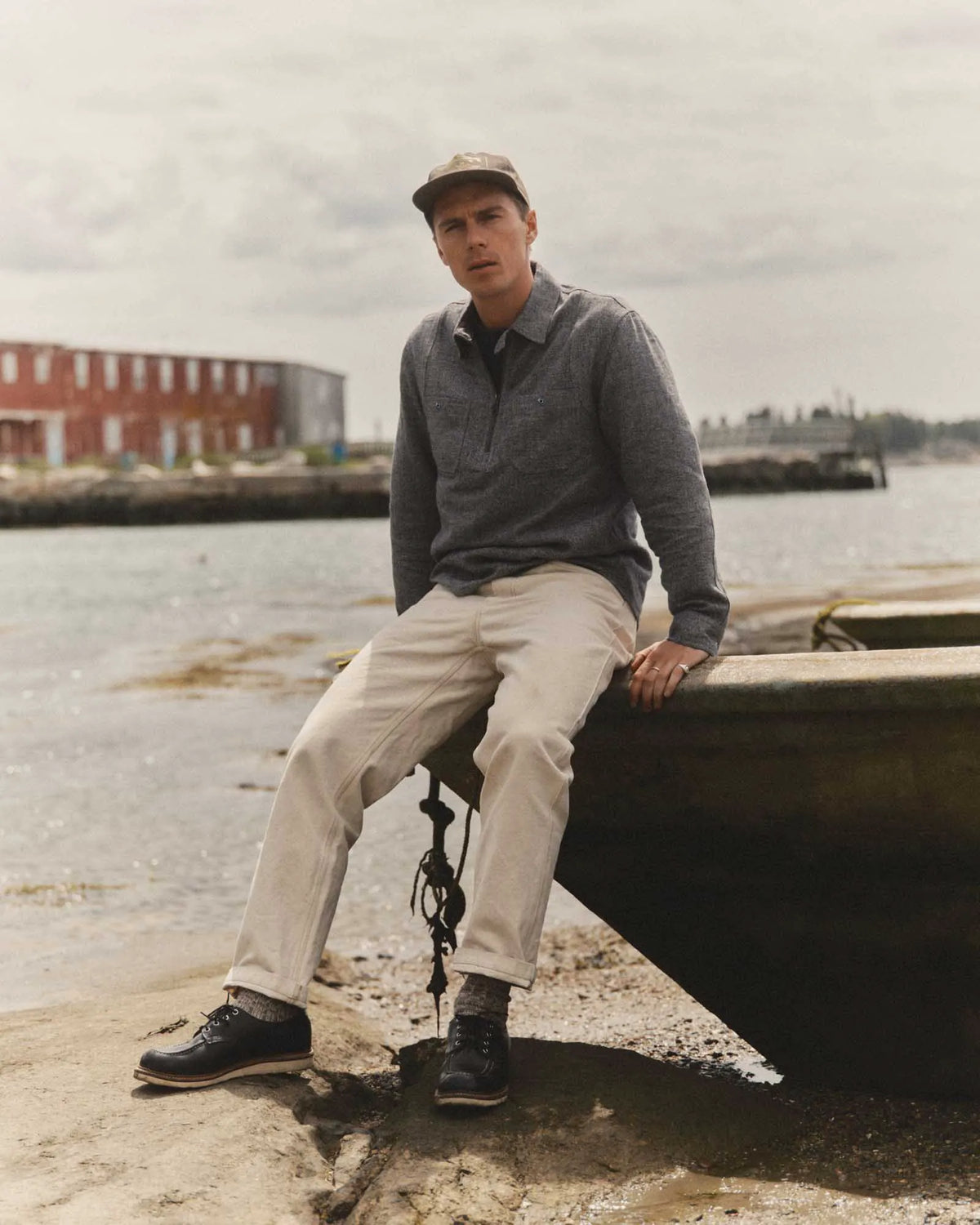 The Tiller Half Zip in Greyscale Hemp Jaspe