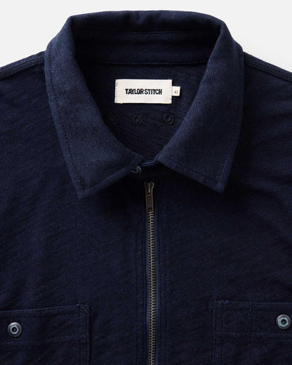 The Tiller Half Zip in Rinsed Indigo Slub