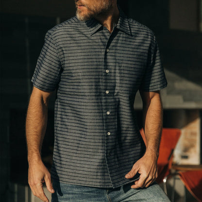 The Short Sleeve Hawthorne in Navy Dobby