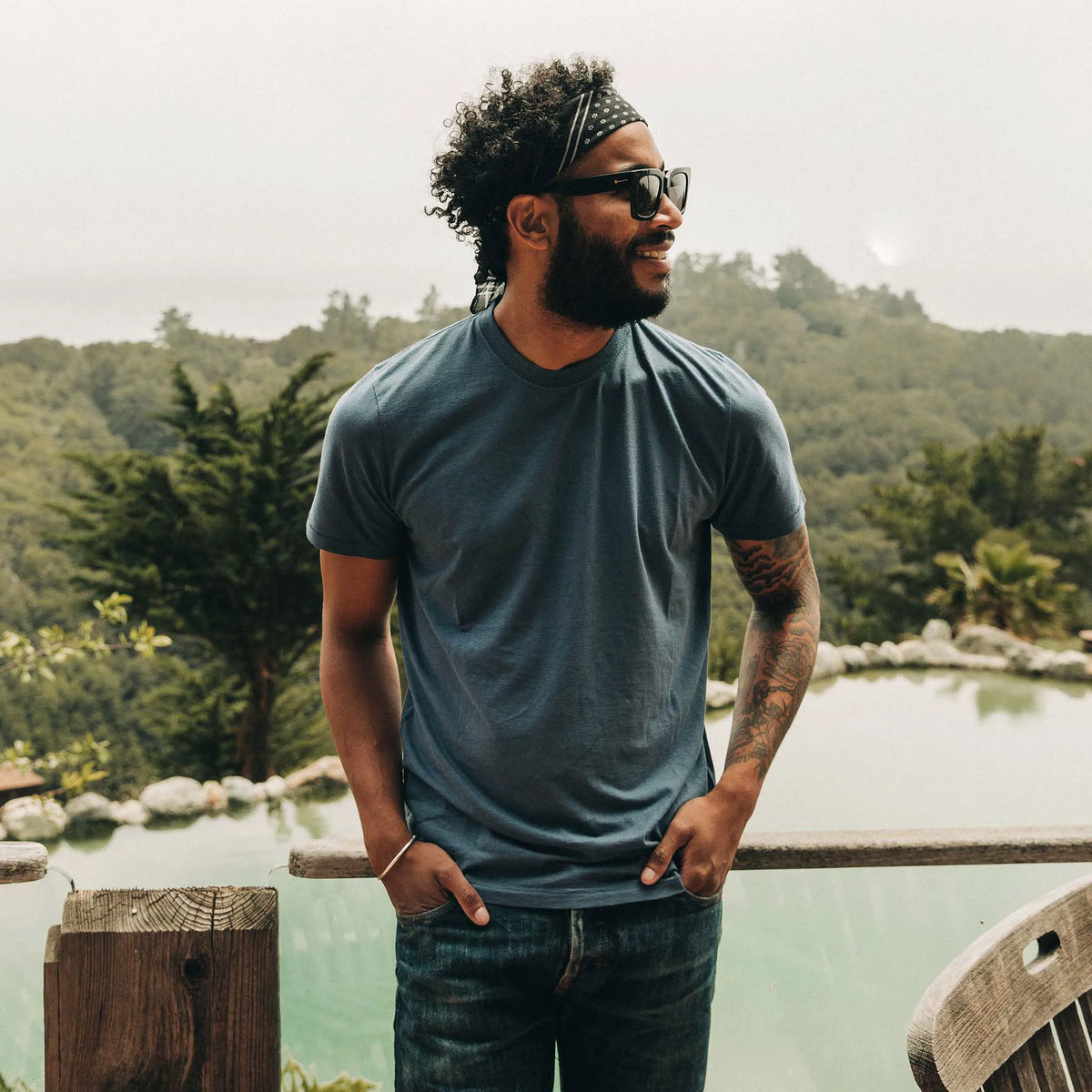 The Cotton Hemp Tee in Steel Blue