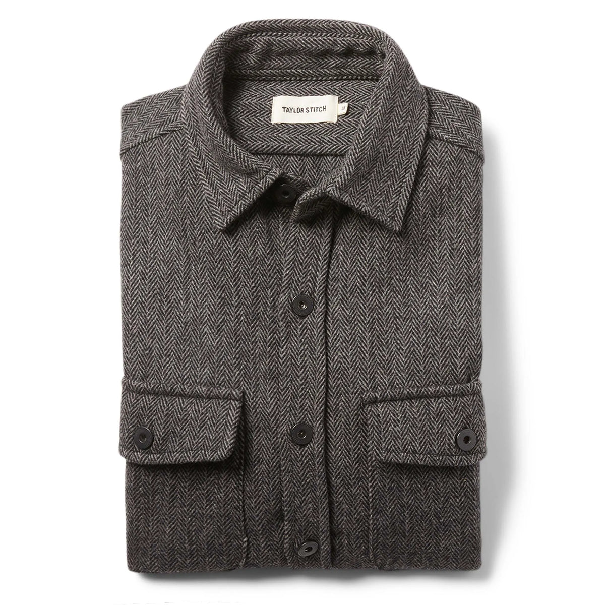 The Explorer Shirt in Coal Herringbone Wool
