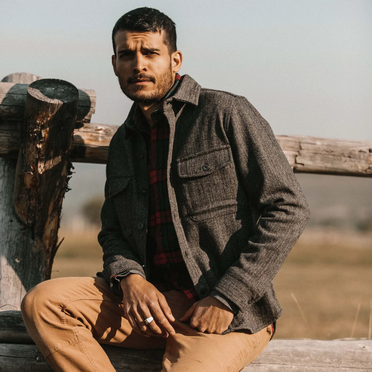 The Explorer Shirt in Coal Herringbone Wool