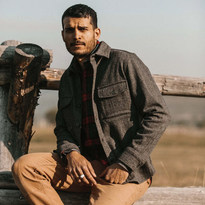 The Explorer Shirt in Coal Herringbone Wool