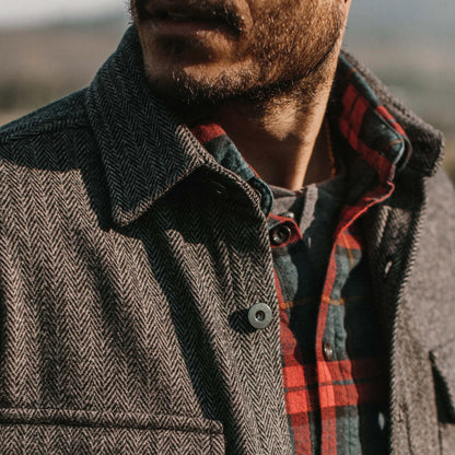 The Explorer Shirt in Coal Herringbone Wool