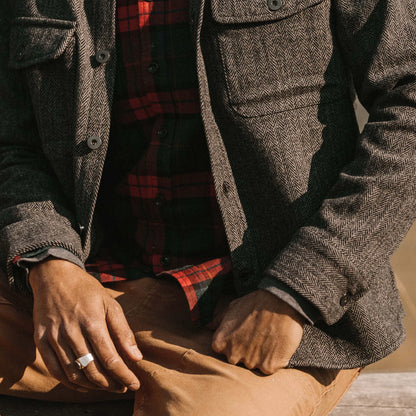 The Explorer Shirt in Coal Herringbone Wool