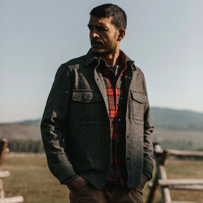 The Explorer Shirt in Coal Herringbone Wool