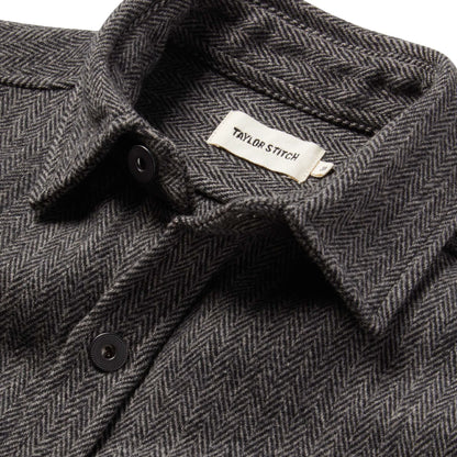 The Explorer Shirt in Coal Herringbone Wool