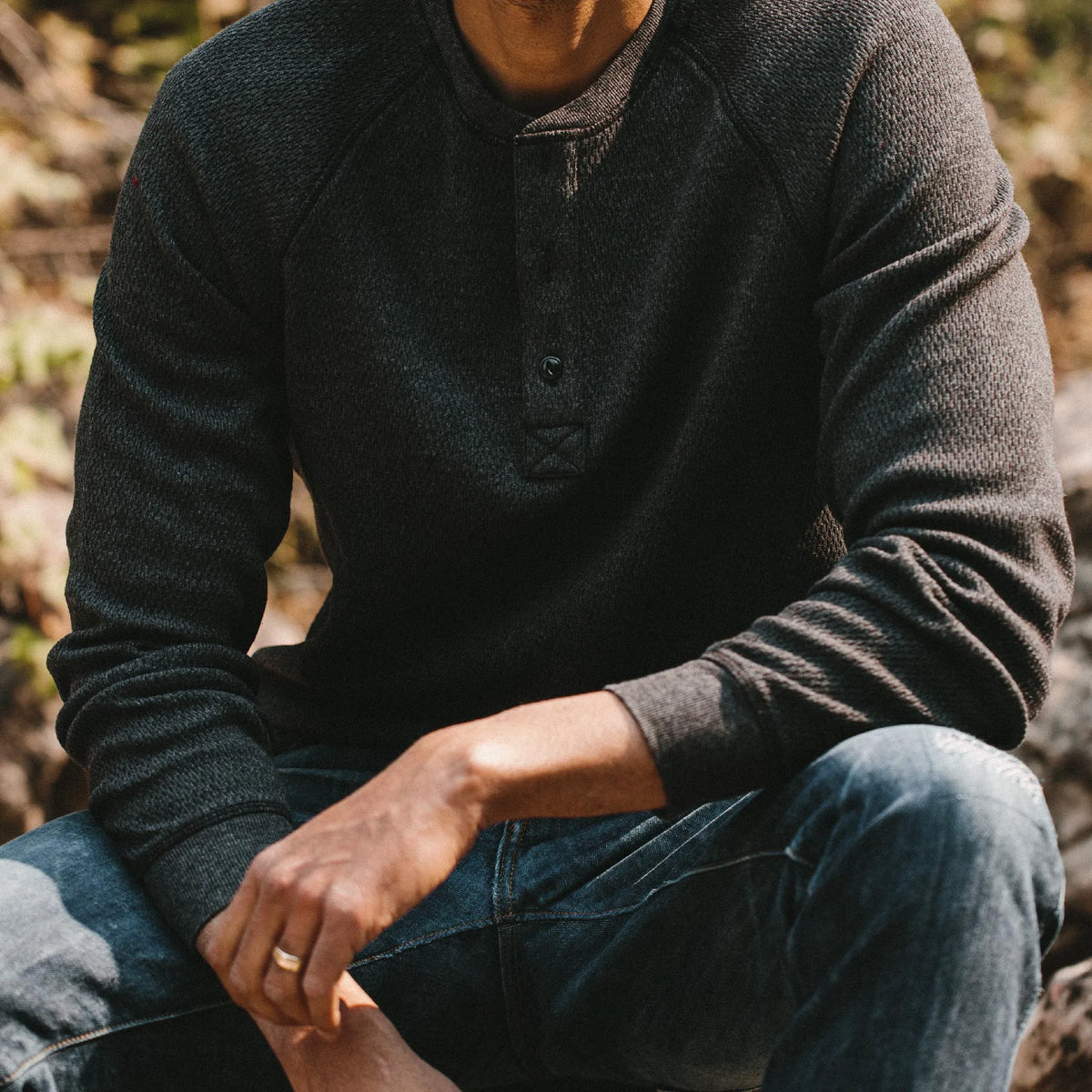 The Heavy Bag Waffle Henley in Coal