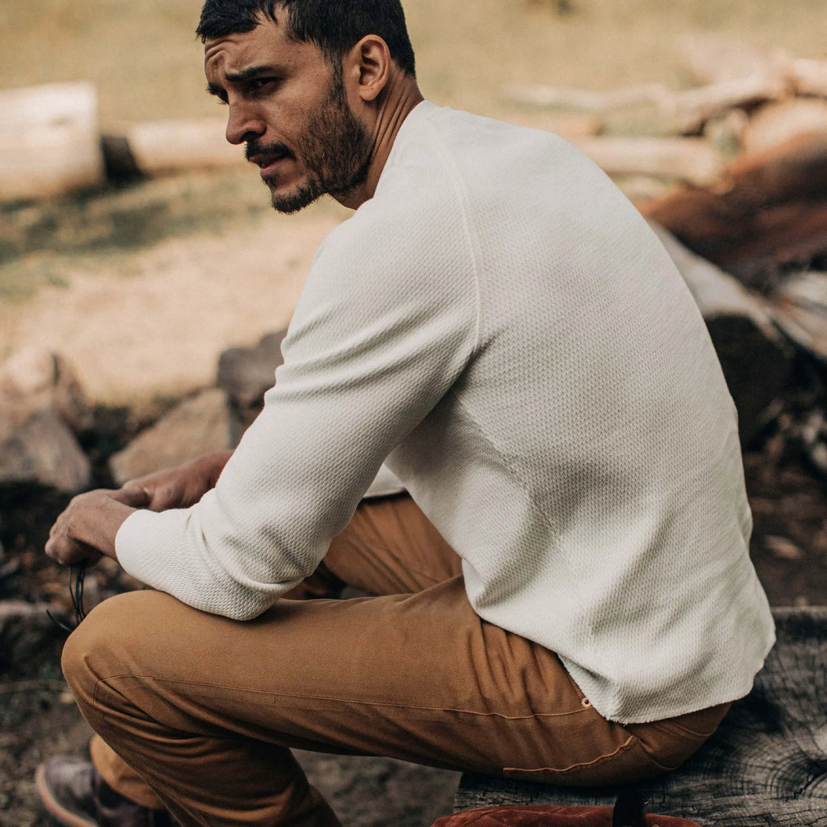 The Heavy Bag Waffle Henley in Natural