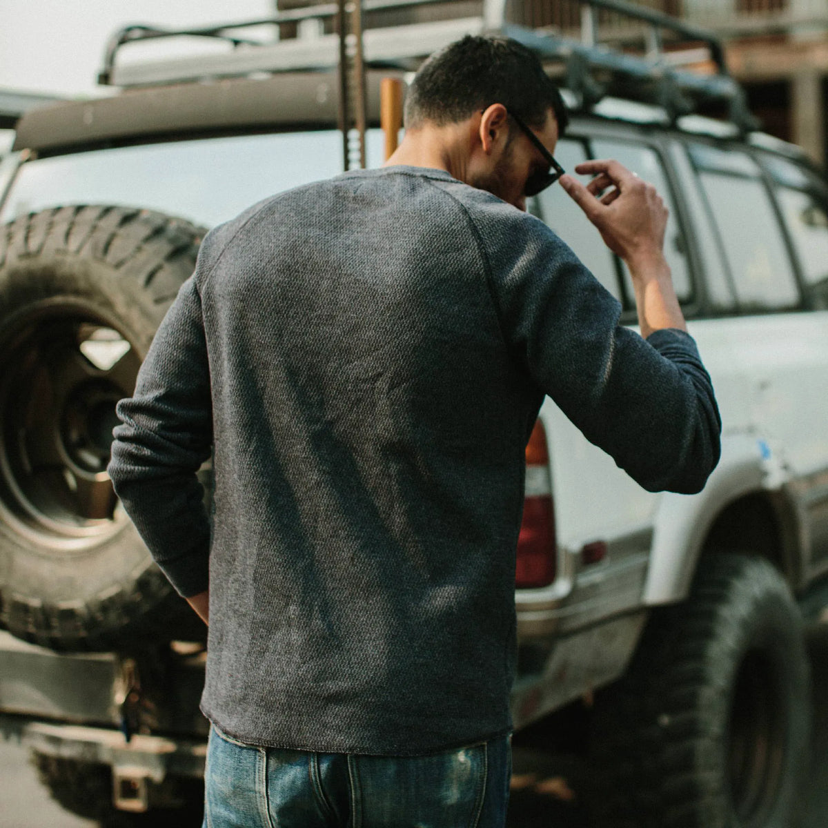 The Heavy Bag Waffle Henley in Navy