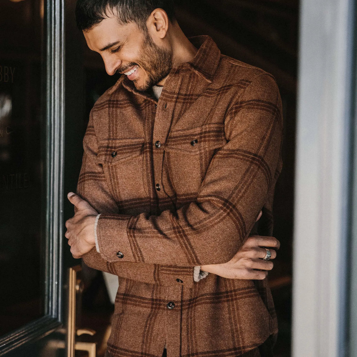 The Maritime Shirt Jacket in Espresso Plaid Wool